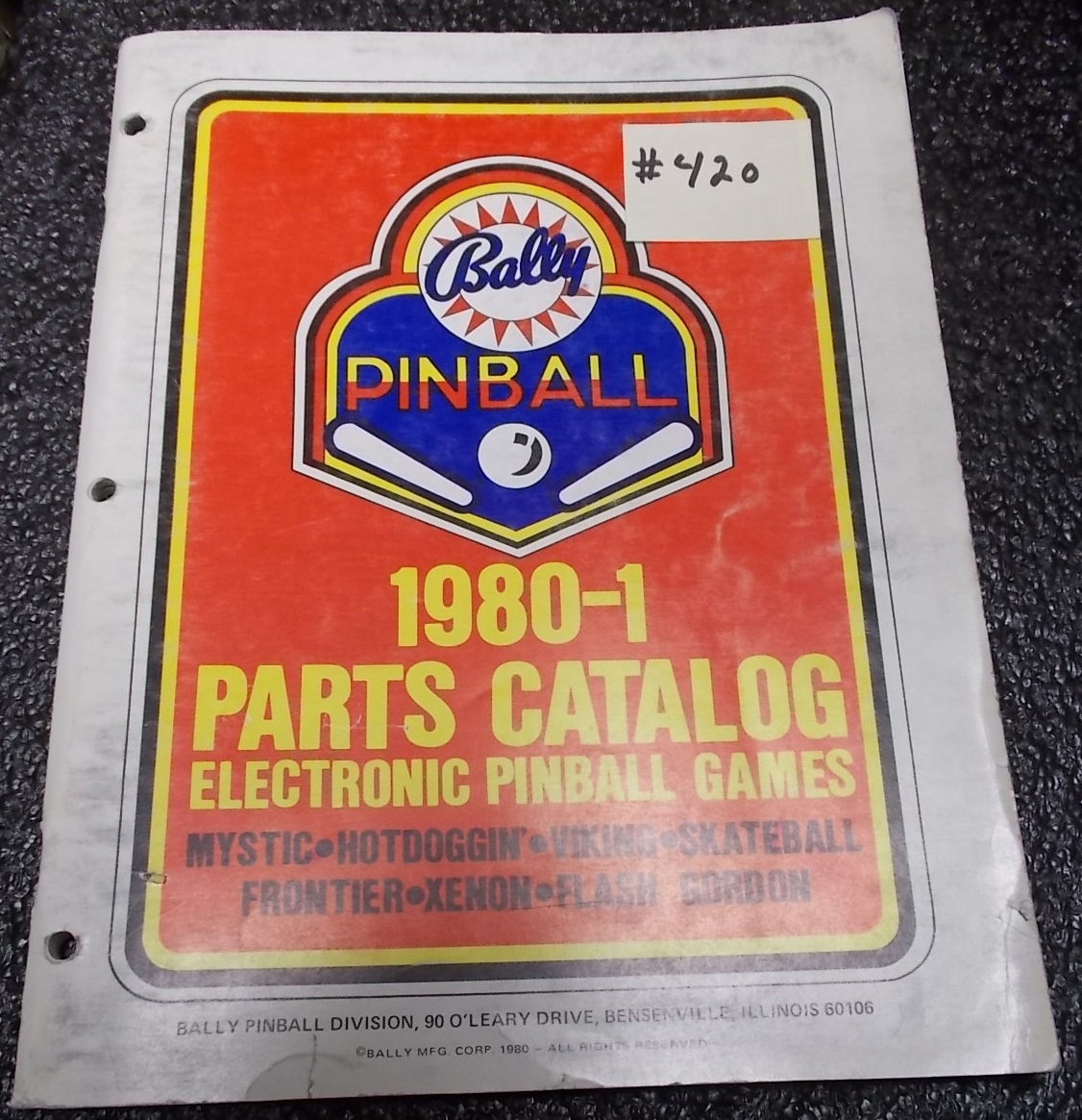 BALLY Pinball Machine Game 19801 Parts Catalog 420 for sale FREE